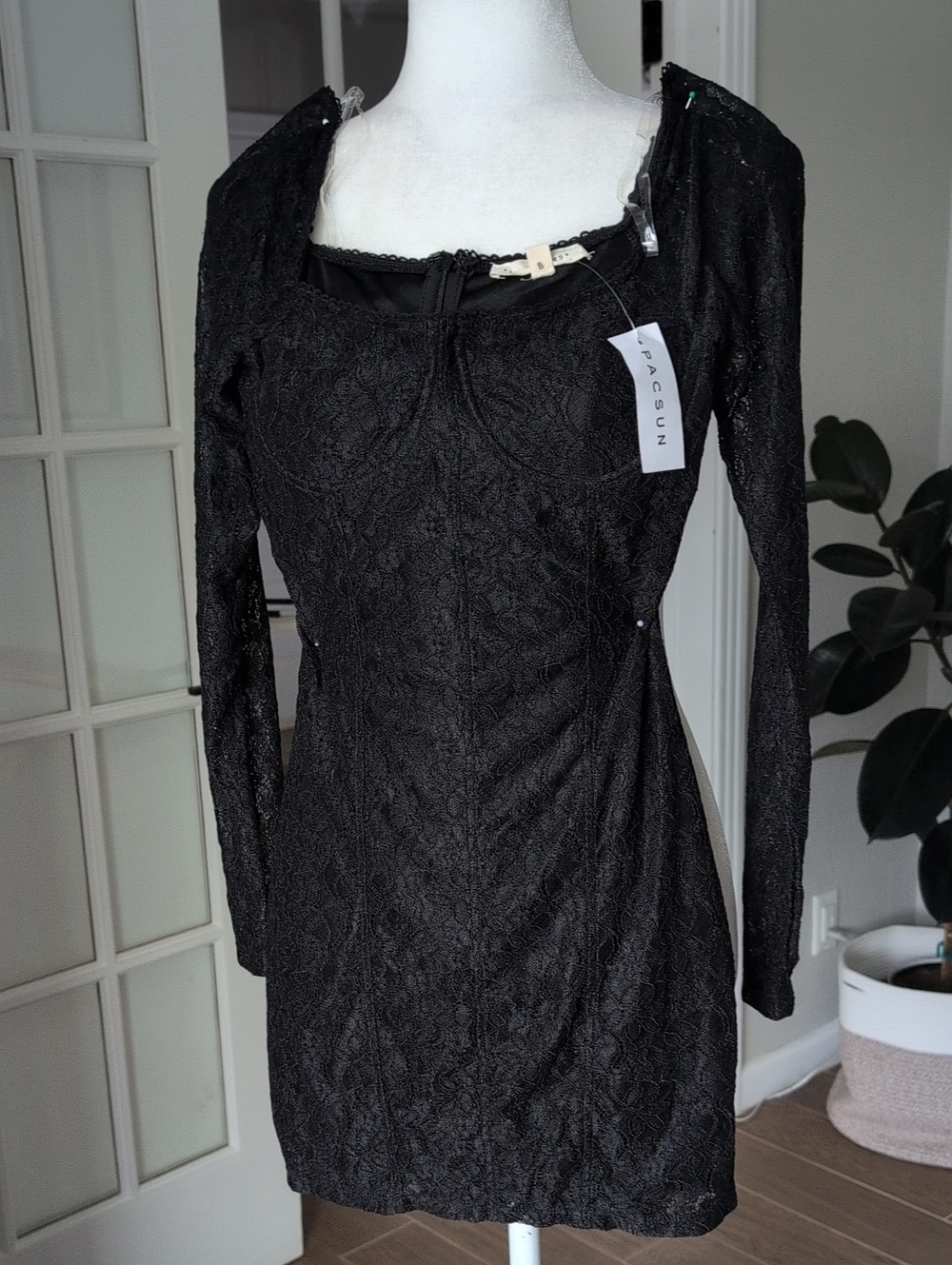 NWT PacSun LA Hearts Black Lace Long-Sleeve Mini Dress XS